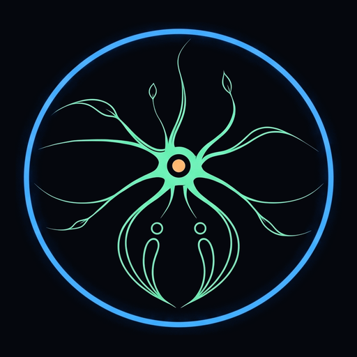 Le symbole d'Exovia : un neurone vert autour d'un cœur ambre, dans un anneau bleu